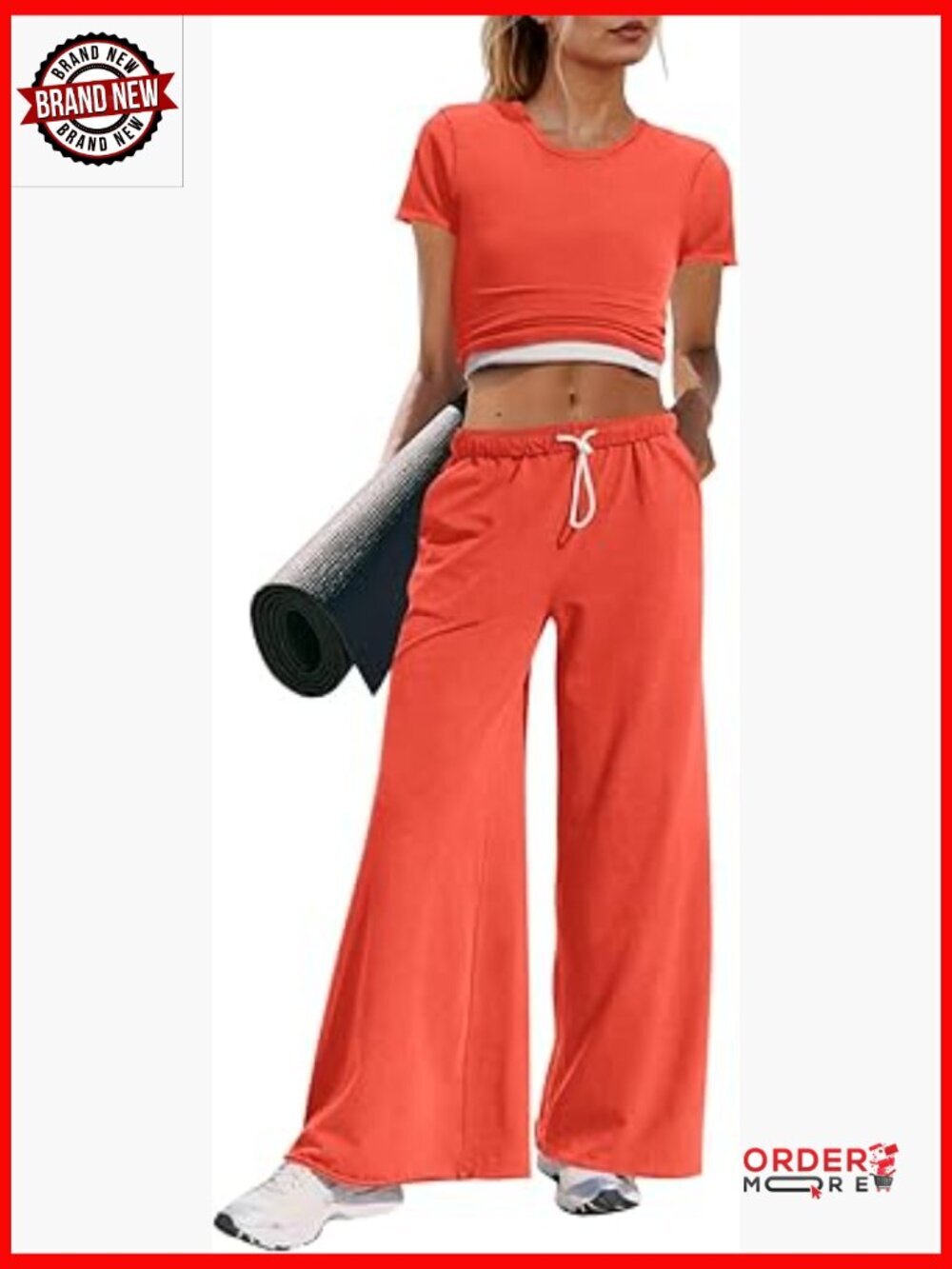 Womens 2 Piece Lounge Set Matching Crop Top Wide Leg Pants Outfit